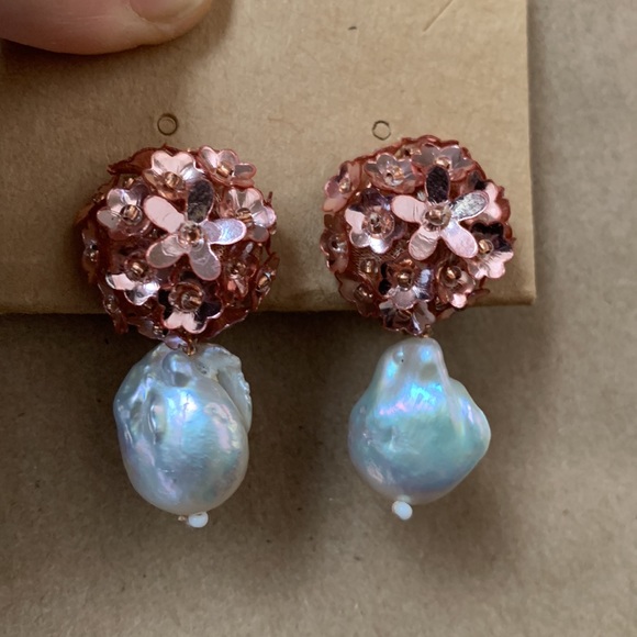 Sachin + Babi Jewelry - Handmade, Rare Freshwater Pearl and Pink Bead Clip On Earrings by Sachin + Babi
